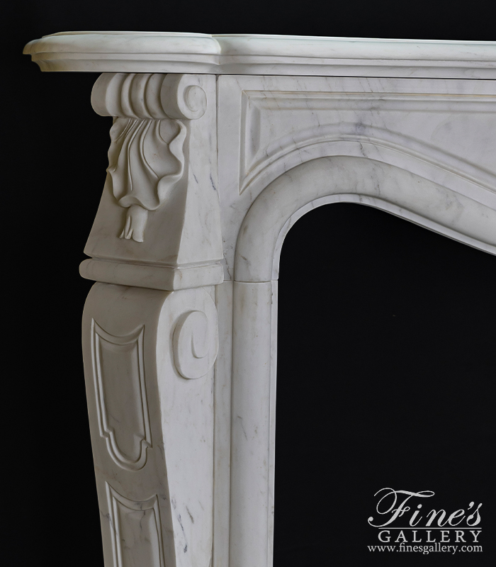 Marble Fireplaces  - Shell Motif French Mantel In Statuary White Marble - MFP-2503